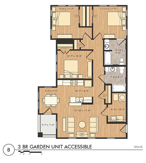 Accessible 3 Bedroom 2 Bath 2D Floorplan at Foote Park at South City